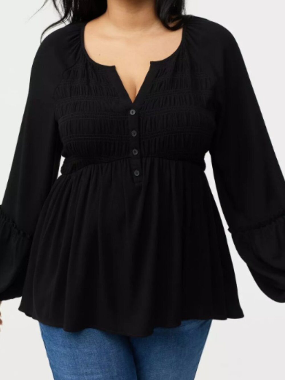 Gauze Henley Smocked Top